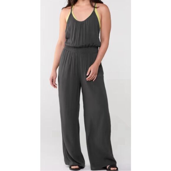 PrAna Fernie Wide Leg Jumpsuit sleeveless black gauze bohemian size M NWT - Picture 1 of 15